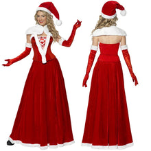 Load image into Gallery viewer, 5Pcs/Set Adult Christmas Party Women Santa Claus Costume Red Velvet XMAS Dress Christmas Holiday Long Dress