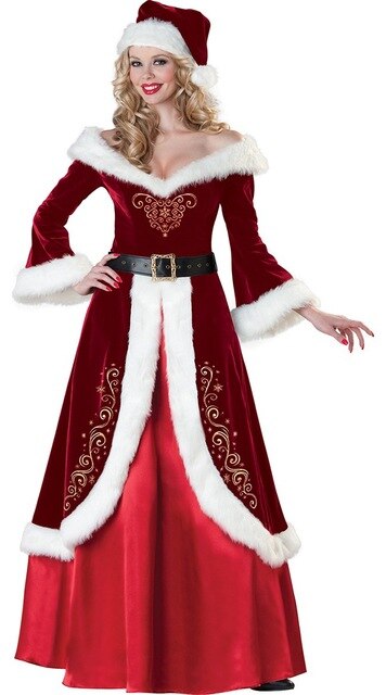 Adult Santa Claus Christmas Suit Costume Set for Party Cosplay Mrs. Claus Dress Couple Cosplay