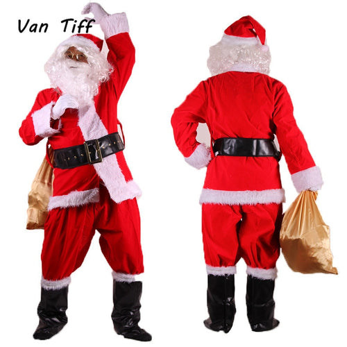 Cosplay Christmas Santa Claus Costumes Suit Father Fancy Clothes Xmas Props Men Coat Pants Beard Belt Hat Christmas Set