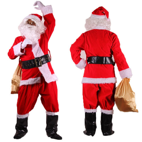 Adult Christmas Santa Claus Costumes Suit Father Fancy Clothes Xmas Cosplay Props Men Coat Pants Beard Belt Hat Christmas Set