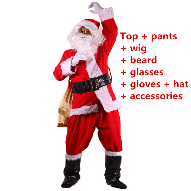 Adult Christmas Santa Claus Costumes Suit Father Fancy Clothes Xmas Cosplay Props Men Coat Pants Beard Belt Hat Christmas Set