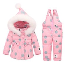 Load image into Gallery viewer, BibiCola Winter Children Set Christmas Clothes Baby Boys Girls Clothing Set Kids Tracksuit Down Snowsuit +Bib Pants 2PCS Suit