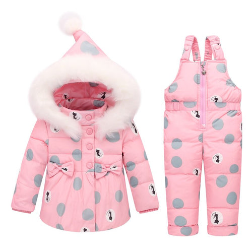 BibiCola Winter Children Set Christmas Clothes Baby Boys Girls Clothing Set Kids Tracksuit Down Snowsuit +Bib Pants 2PCS Suit