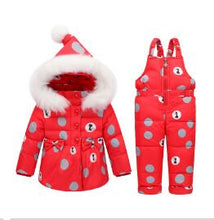 Load image into Gallery viewer, BibiCola Winter Children Set Christmas Clothes Baby Boys Girls Clothing Set Kids Tracksuit Down Snowsuit +Bib Pants 2PCS Suit