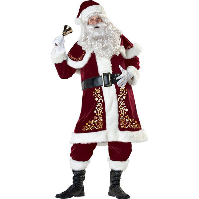 A Full Set Of Christmas Costumes Santa Claus For Adults Red Christmas Clothes Men Santa Claus Costume Luxury Suit