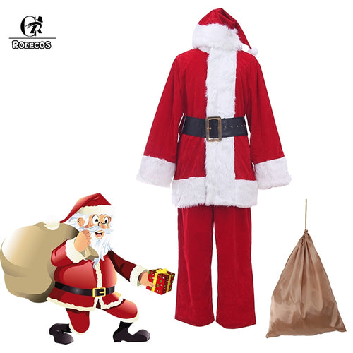 Rolecos Santa Claus Cosplay Costume A Full Set Of Christmas Costumes Red and Blue Santa Claus Christmas Clothes Luxury Suit