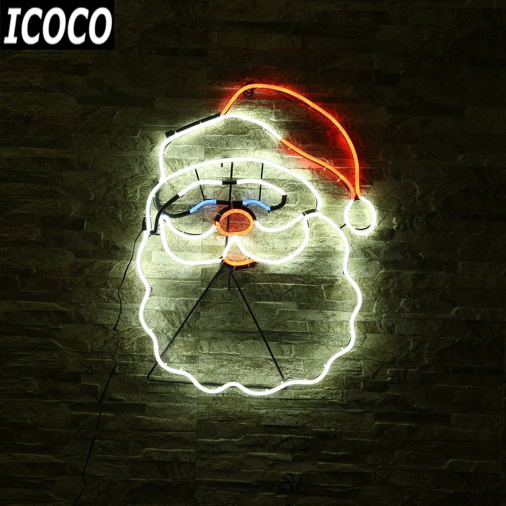 ICOCO 1pcs Neon Sign Night Light Santa Claus Shape Design Room Wall Decor Home Love Ornament Coffee Bar Mural Crafts For Xmas