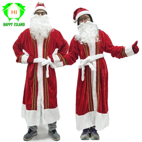 2019 New Arrival Adult Christmas Santa Claus Costume 5 Pcs Christmas Red Cosplay Dress Xmas Costume For Women Men